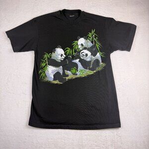 Vintage 90s Panda Graphic T-Shirt‎ Black Bamboo Print Men’s Medium Wildlife